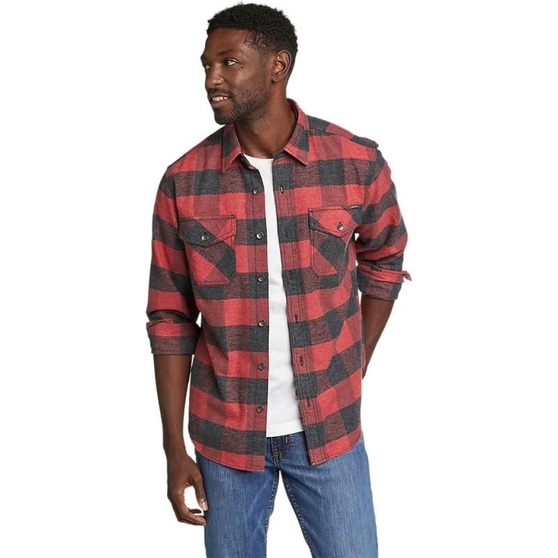 Eddie Bauer Men’s EB Hemplify Flannel Shirt(Tall Scarlet) - Eddie Bauer